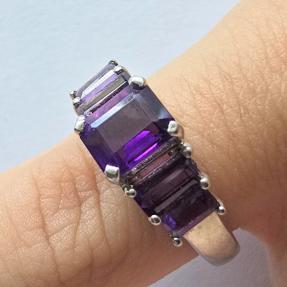 Amethyst Multi-Stone Ring Sterling Silver | February Birthstone | Size 6